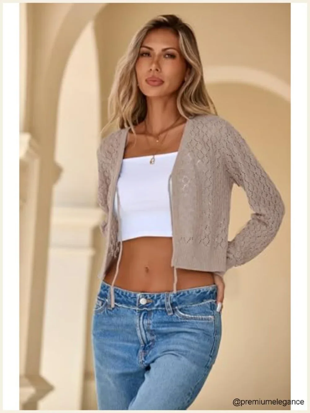 Crochet Cardigan Tie Front Shrug Long Sleeve Knit Cropped Sweater Boho Y2K